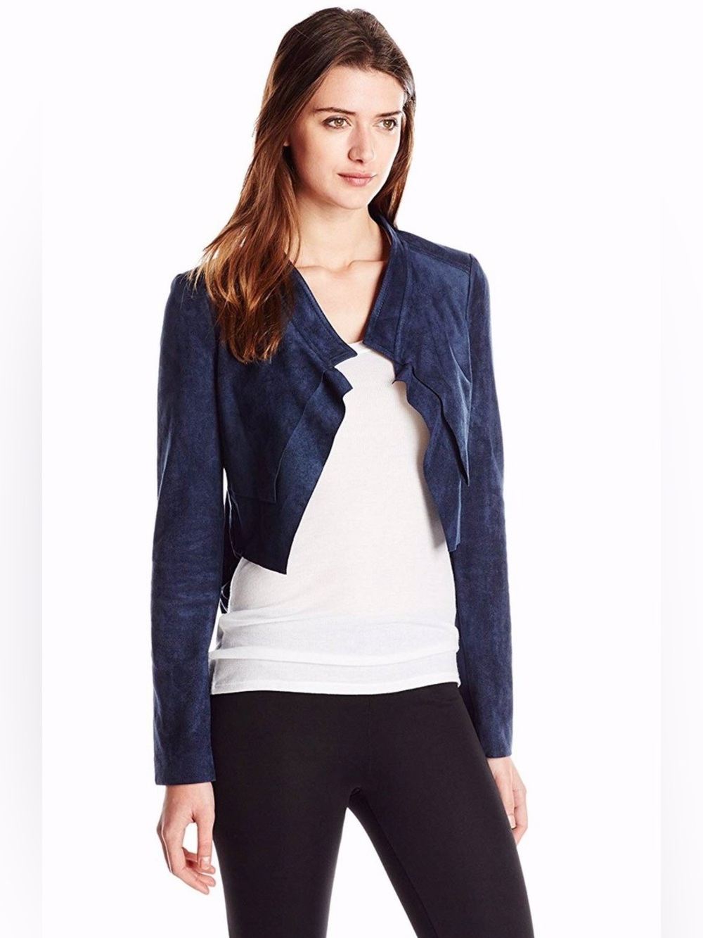 BCBGMAXAZRIA Faux Suede Jacket With a Draped Shawl Collar - Picture 3 of 17